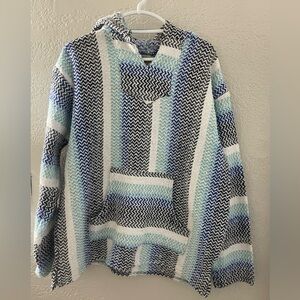 Earth Ragz Women’s Striped Baja Pancho Hoodie with Front Pocket Size XL‎
